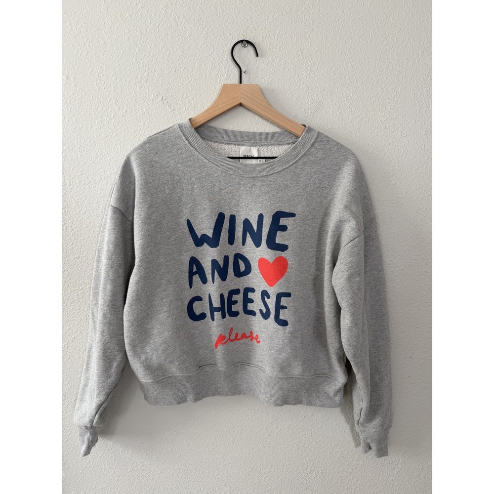 Anthropologie Maeve Jordan Nickson Wine and Cheese Sweatshirt XS Gray Oversized